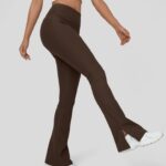 aktív ruházat Halara bordázott, magas derekú hasított kiszélesedő jóga teljes hosszúságú leggings lángfa barna nők 8FPF80296