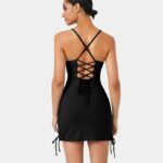 aktív ruházat Halara hát nélküli fűzős zsinóros 2 részes zsebes bodycon mini slip alkalmi ruha fekete nők 8FPF80933