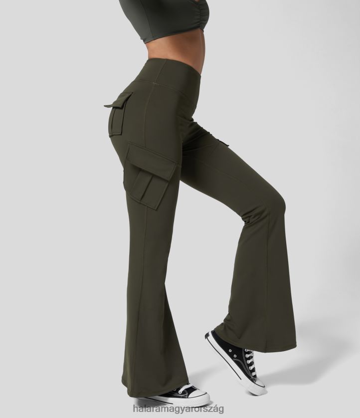 aktív ruházat Halara magas derekú cargo pocket flare jóganadrág magányos fenyőzöld nők 8FPF80250 - Image 1