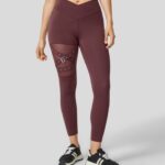aktív ruházat Halara magas derekú crossover kontraszt hálós dekoratív csatos jóga leggings piros mahagóni nők 8FPF801552