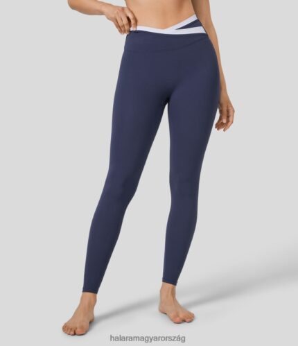 aktív ruházat Halara magas derekú crossover színes blokk 7/8 jóga leggings sötétkék nők 8FPF801561