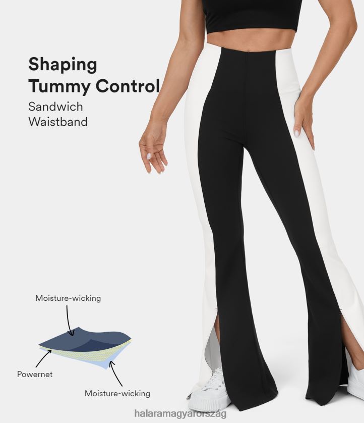 aktív ruházat Halara magas derekú haskontroll osztott szegély színes blokk flare alkalmi leggings fekete nők 8FPF80315 - Image 1