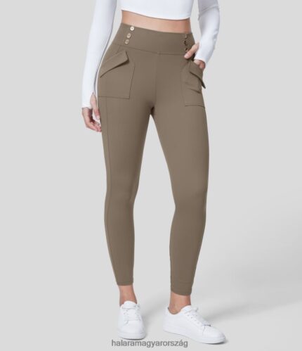 aktív ruházat Halara magas derekú hasvezérlő dekoratív gomb oldalzseb jóga 7/8 leggings szénabarna nők 8FPF801489