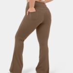aktív ruházat Halara magas derekú hátsó zsebben flare jóga molett leggings szépia nők 8FPF80289