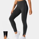 aktív ruházat Halara magas derekú kontrasztos szegélyű sima teljes hosszúságú pamut leggings fekete nők 8FPF801519