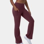 aktív ruházat Halara magas derekú oldalzseb enyhén kiszélesedő leggings vörös ibolya nők 8FPF80361
