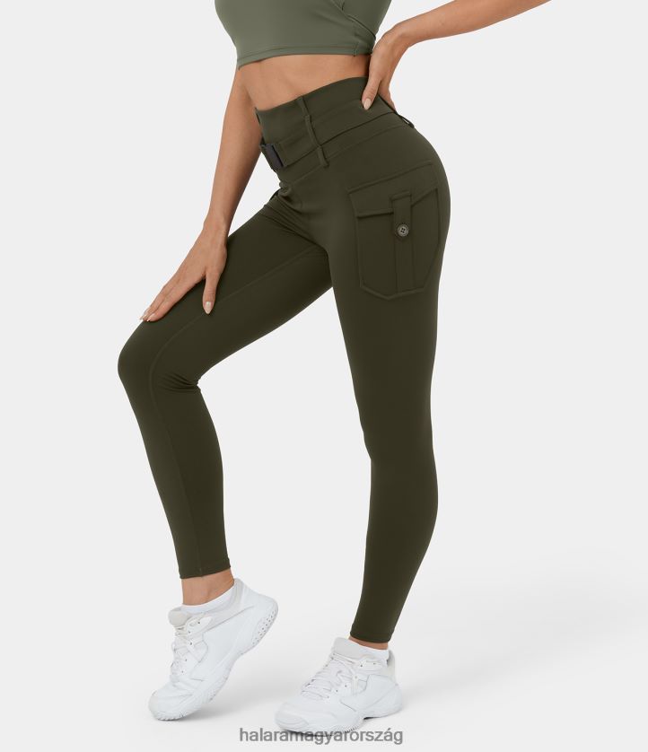 aktív ruházat Halara magas derekú öves oldalsó füles zseb jóga 7/8 cargo leggings erdei éjszaka nők 8FPF80270 - Image 1