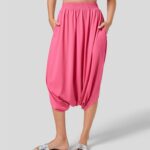 aktív ruházat Halara magas derekú plicated oldalzseb drop crotch capri resort nadrág kamélia rózsa nők 8FPF80477