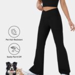 aktív ruházat Halara patitoff flow kisállatszőr ellenálló crossover zseb osztott szegély jóga flare leggings-smile fekete nők 8FPF80348