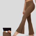 aktív ruházat Halara softlyzero bordás crossover magas derekú hátsó zsebes tömör jóga flare leggings karamell nők 8FPF80369