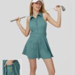 aktív ruházat Halara softlyzero légies gallér gomb 2 részes zseb hideg érintéssel flare mini golf aktív ruha-golf póló zseb sziklaciánkék nők 8FPF80925