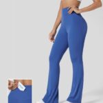 aktív ruházat Halara softlyzero magas derekú hátsó zseb masszív teljes hosszúságú flare jóga leggings beaucoup kék nők 8FPF80367