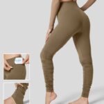 aktív ruházat Halara softlyzero magas derekú oldalsó derékpánt zsebes domború teljes hosszúságú jóga leggings gesztenyebarna nők 8FPF801564
