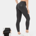 aktív ruházat Halara softlyzero műbőr magas derekú hátsó oldalzsebes munka leggings fényes alkonyfekete nők 8FPF801499