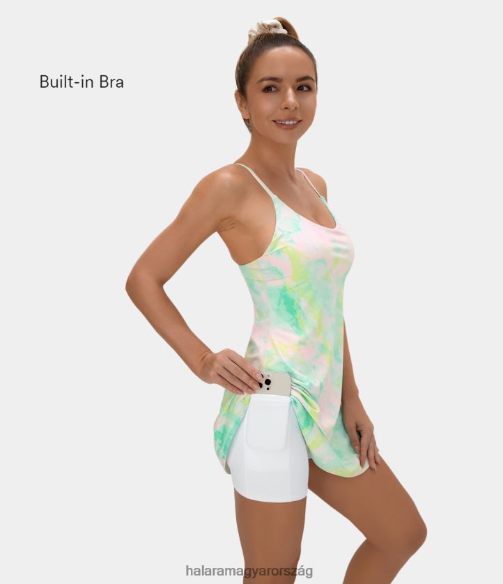 aktív ruházat Halara softlyzero plüss hát nélküli 2 az 1-ben zsebes akvarell flare mini slip dance aktív ruha álomszerű hullám nők 8FPF80828 - Image 1