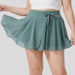 alsók Halara magas derekú, húzózsinórral kontrasztos hálós 2 az 1-ben oldalzseb folyékony mini flare alkalmi plus size szoknya poros türkiz nők 8FPF80539