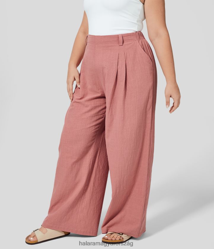 alsók Halara Magas derekú, szedett oldalzseb széles szárú, lezser, alkalmi pamut plus size nadrág rozetta nők 8FPF80485 - Image 1