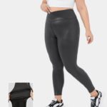 alsók Halara softlyzero műbőr crossover hátsó zsebfóliamintás rugalmas molett jóga leggings fényes alkonyfekete nők 8FPF801514
