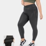 alsók Halara softlyzero műbőr crossover zsebfólia mintás rugalmas jóga 7/8 molett leggings fényes alkonyfekete nők 8FPF801523