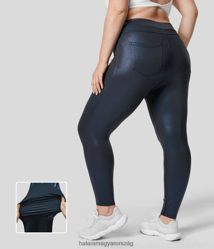 alsók Halara softlyzero műbőr magas derekú hátsó oldalzseb 7/8 munka molett leggings fényes éjkék nők 8FPF801542 - Image 1