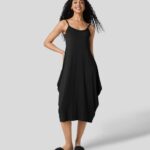 ruházat Halara állítható pánttal háttámla nélküli draped relax midi alkalmi csúszós ruha fekete nők 8FPF801153