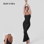 ruházat Halara bordázott hát nélküli bodycon maxi sellő szegélyű participős ruha fekete nők 8FPF801093