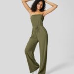 ruházat Halara cső hát nélküli ráncolt csomó oldalzseb széles szárú alkalmi jumpsuit capulet olíva nők 8FPF802081