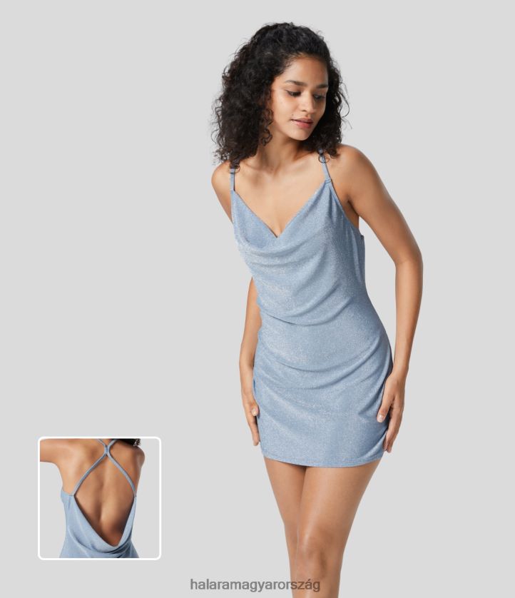 ruházat Halara csuklós nyakú, hát nélküli bodycon mini metál party slip ruha csillogó levendula kék nők 8FPF801006 - Image 1