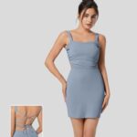 ruházat Halara dörzsölt hát nélküli, keresztben fűzős bodycon mini alkalmi ruha hópehely kék nők 8FPF801024