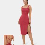 ruházat Halara dörzsölt hát nélküli keresztben fűzős osztott bodycon midi alkalmi ruha télbogyó nők 8FPF801081