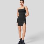 ruházat Halara hát nélküli, osztott állítható csattal 2 az 1-ben bodycon mini alkalmi csúszós ruha fekete nők 8FPF801025