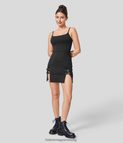 ruházat Halara hát nélküli, osztott állítható csattal 2 az 1-ben bodycon mini alkalmi csúszós ruha fekete nők 8FPF801025