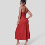 ruházat Halara háttámla nélküli fűzős oldalzsebű midi flare alkalmi csúszóruha haute red nők 8FPF801220