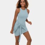 ruházat Halara kerek nyakú ujjatlan nyakkendő elöl bodycon mini alkalmi ruha sterling kék nők 8FPF801018