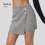 ruházat Halara magas derekú gombzár láthatatlan cipzár 2 az 1-ben gingham vonalas mini hétköznapi szoknya fekete fehér gingham nők 8FPF80636