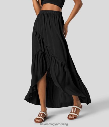 ruházat Halara magas derekú plicated magas alacsony fodros szegély flowy maxi resort szoknya fekete nők 8FPF80720