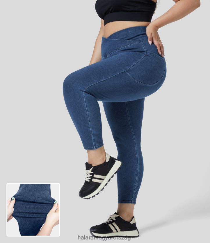 ruházat Halara magic crossover oldalzsebből mosott, rugalmas kötött farmer munka molett leggings tó kék farmer nők 8FPF801315 - Image 1