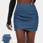 ruházat Halara magic magas derekú bodycon sztreccs kötött farmer mini ruccos alkalmi szoknya mosott farmer tó kék nők 8FPF80520