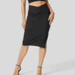 ruházat Halara magic magas derekú crossover oldalra osztott bodycon rugalmas kötött farmer midi alkalmi szoknya fekete nők 8FPF80724
