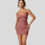 ruházat Halara mély v nyakú, dörzsölt állítható pánttal, hát nélkül kivágott bodycon mini party ruha világos rózsa vörös nők 8FPF801022