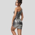 ruházat Halara softlyzero műbőr egy váll domború bodycon fóliamintás rugalmas mini party ruha fényes fekete ezüst nők 8FPF801005