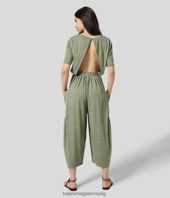 ruházat Halara támla nélküli plicált oldalzseb relax alkalmi jumpsuit világoszöld virágos fonal nők 8FPF802077 - Image 1