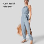 ruházat Halara ujjatlan nyakkendő hátul plicált öves oldalzseb kivágott cool touch resort jumpsuit kék köd nők 8FPF802071