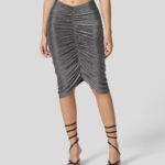 ruházat Halara v alakú, középen emelkedő, domború, aszimmetrikus szegélyű 2 az 1-ben bodycon metál szoknya csillogó fekete ezüst nők 8FPF80638