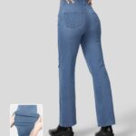 ruházat Halara varázslatos, középen emelkedő, több zsebes mosott, rugalmas kötött munkás bootcut farmernadrág mosott farmer tó kék nők 8FPF80428