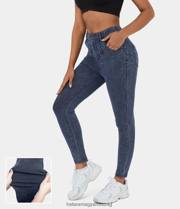 ruházat Halara varázslatos magas derekú gomb több zsebbel mosható rugalmas kötött farmer alkalmi leggings mosott farmer fehérített kék nők 8FPF801390 - Image 1