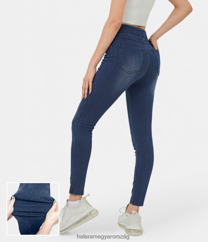 ruházat Halara varázslatos magas derekú hátsó zsebben rugalmas kötött farmer alkalmi 7/8 leggings jet kék farmer nők 8FPF801388 - Image 1